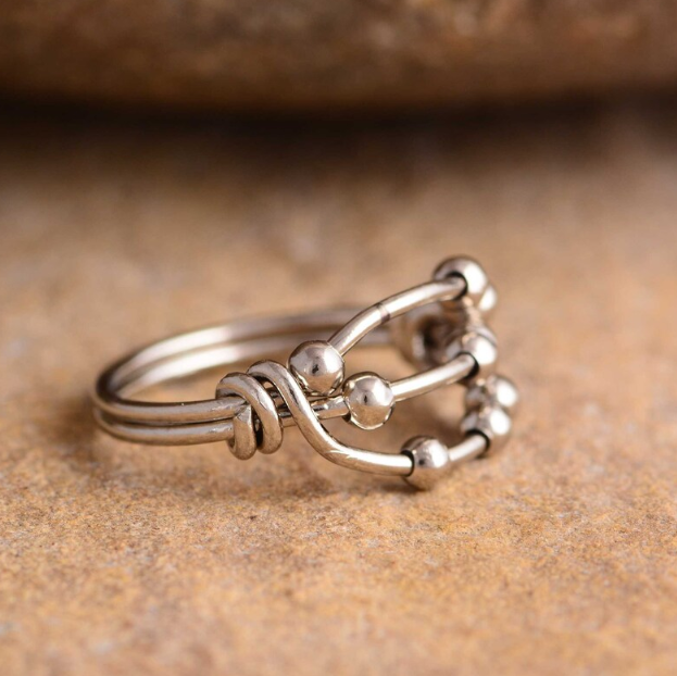 Sterling Silver double layer Beads Ring Handmade Designer Ring, Women Wedding Ring, fidget Beads Ring For Wife,